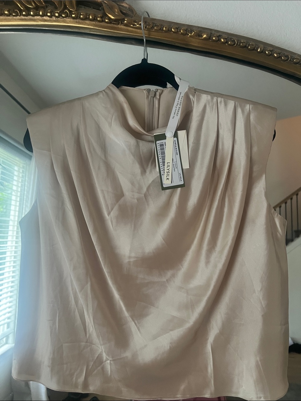 LilySilk Sleeveless Draped Satin Blouse — Cream
